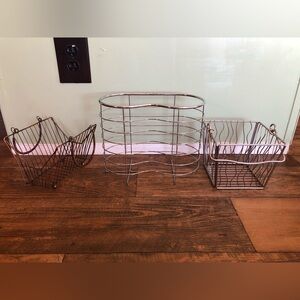 3 metal wire baskets w handles bathroom kitchen organizers, farm cottage